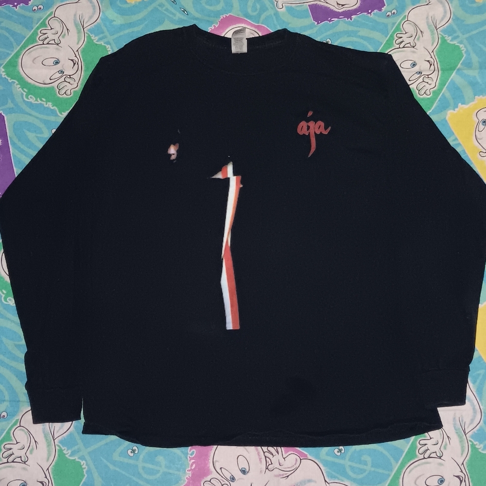Gildan Long Sleeve Shirt Black with Red White Stripe Accent